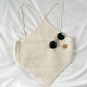 Cream crochet crochet halter cropped tank